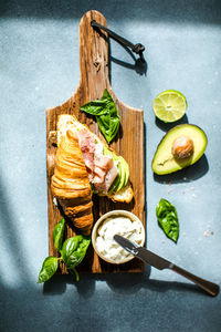 High angle view of food on table