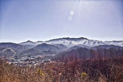 Scenic view of mountains against clear sky