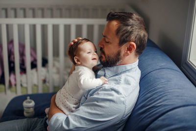 Mother with baby at home