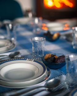 Close-up of set table for dinner