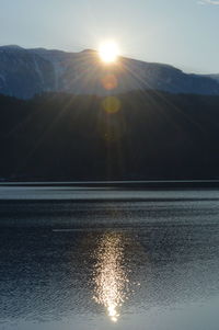 Scenic view of lake against sky during sunset