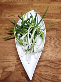 High angle view of chopped vegetables on table