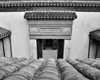 Exterior of historic building. roof tiles view. tongli, china.