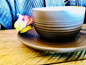 Close-up of tea cup on table