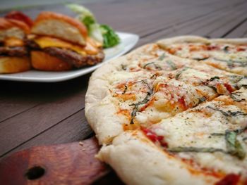 Close-up of pizza on table