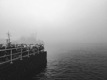 Scenic view of sea during foggy weather