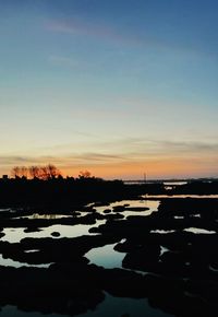 Scenic view of lake against sky during sunset