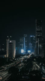 High angle view of illuminated city at night