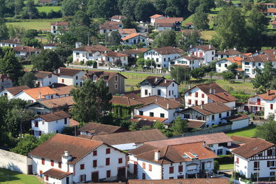 High angle view of buildings in town