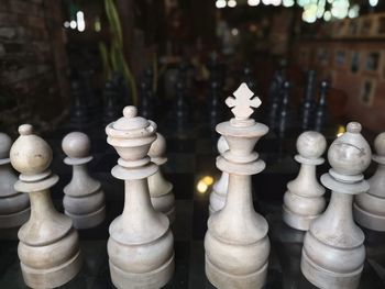 Close-up of wooden chess pieces