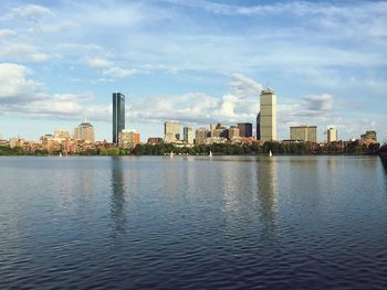 City skyline with river in background