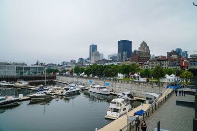 View of boats moored at harbor