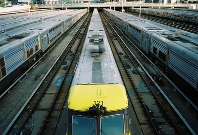 High angle view of train at railroad station