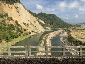 Scenic view of dam against sky