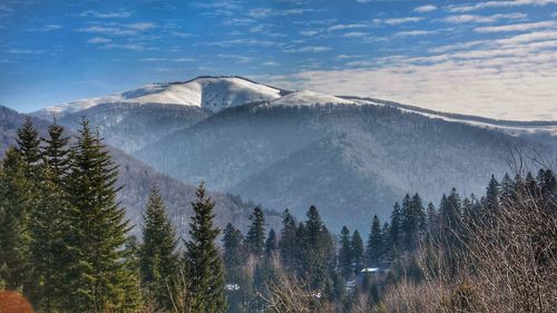 Scenic view of snowcapped mountains against sky