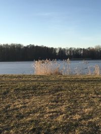 Scenic view of lake against sky