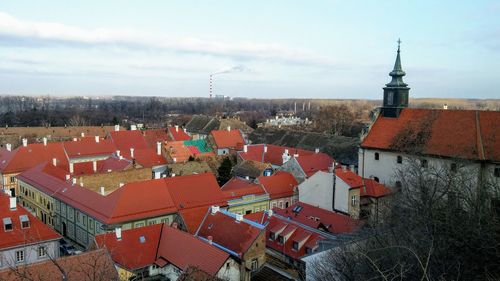 High angle view of townscape against sky