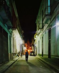 People walking in illuminated city at night