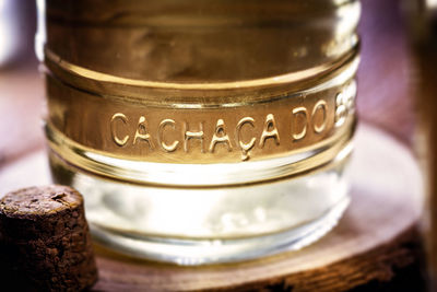 Close-up of glass of jar on table