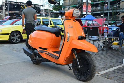 Rear view of motorcycle on street