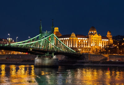 Night time photo of liberty bridge in budapest, hungary