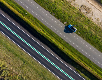 High angle view of car on road