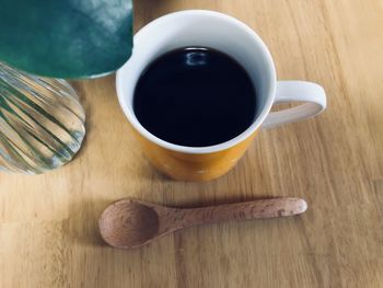 High angle view of coffee on table