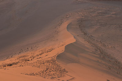 Aerial view of sand dunes in desert