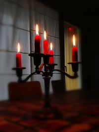 Close-up of illuminated candles