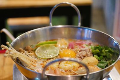 Close-up of food in wok