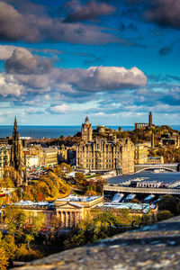 Edinburgh city from the walls of edinburgh castle. from here you can see the main landmarks.