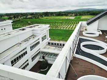 High angle view of building against sky