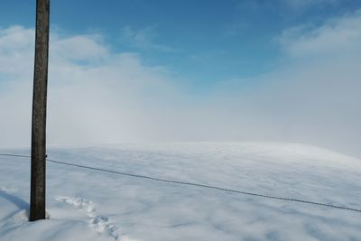 Low angle view of snow against sky