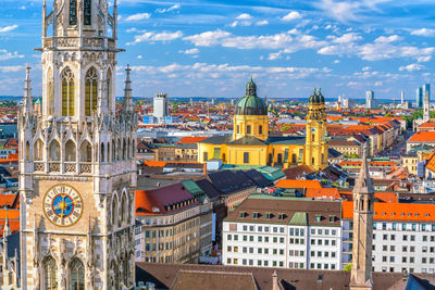 Panoramic view of buildings in city against sky