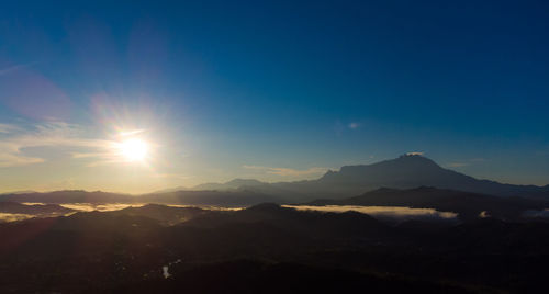 Scenic view of silhouette mountains against sky during sunset