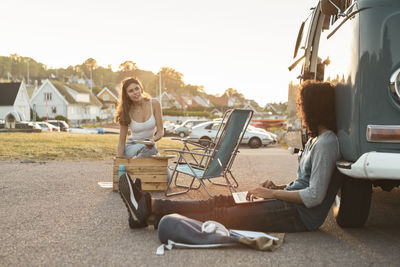 Young couple spending leisure time during vacation in evening