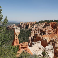 Panoramic view of rock formations against clear sky