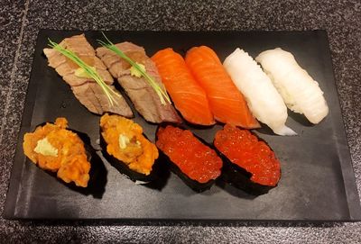 High angle view of sushi