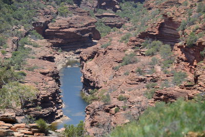 High angle view of rock formation in water