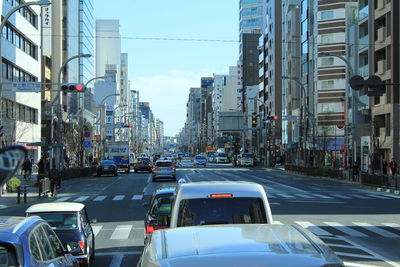 View of city street and buildings