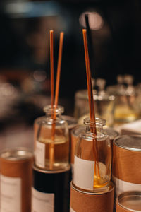 Close-up of bottles on table