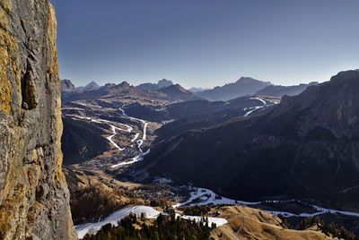 Panoramic view of mountains against clear sky