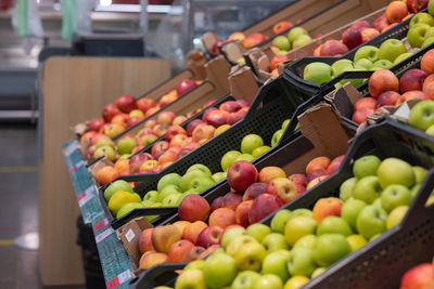 High angle view of food for sale at market stall