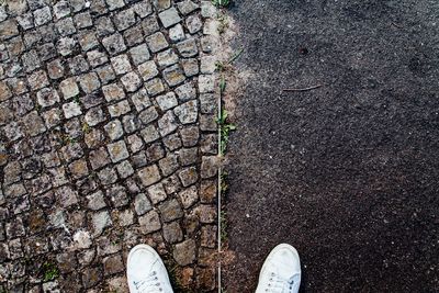 High angle view of people standing on road
