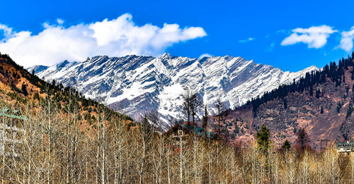 Panoramic view of snowcapped mountains against sky