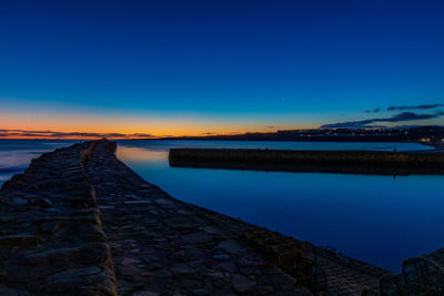 Scenic view of sea against clear sky during sunset