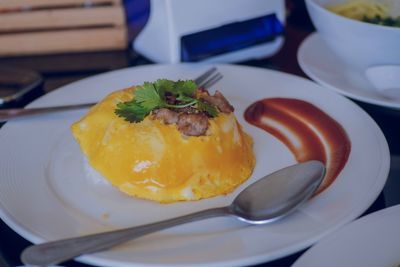 Close-up of dessert in plate on table