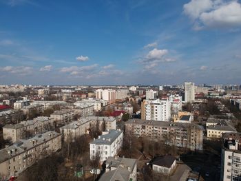 High angle shot of townscape against sky