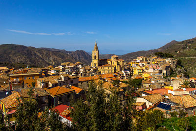 High angle view of townscape against sky