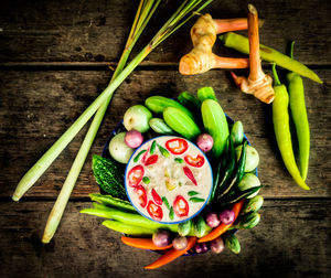 High angle view of fruits on table